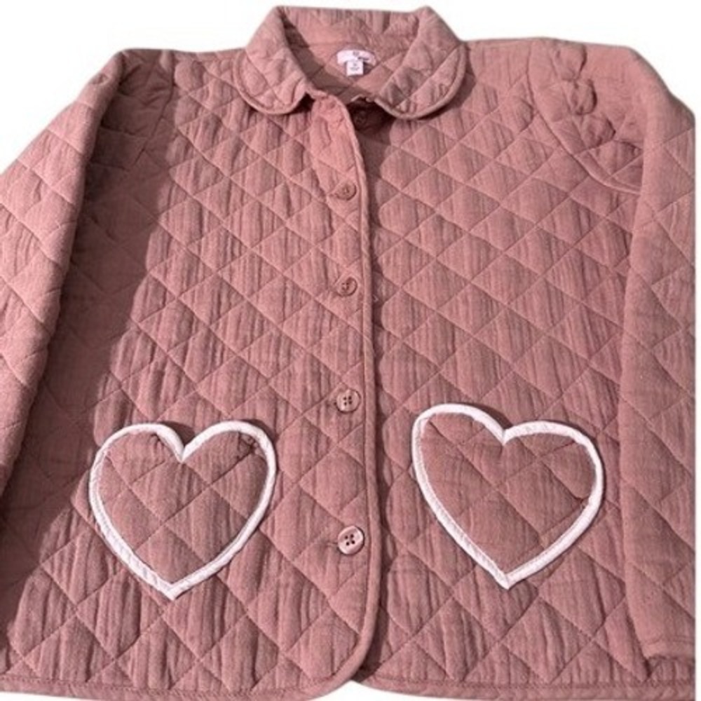 Quilted Heart Pocket Gauze Jacket Dusty Rose Pink Button Down Size 12 girls